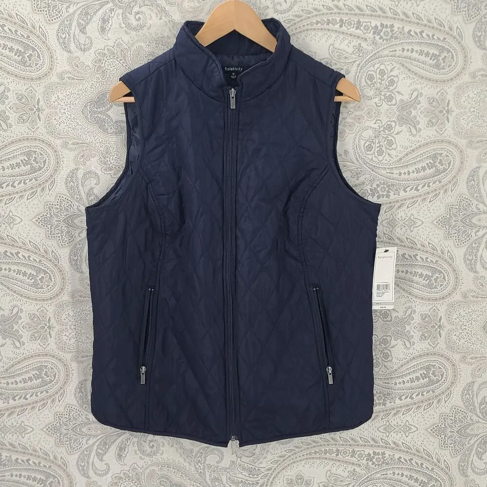 Relativity women's blue quilted zipper vest NWT Size 1X gorpcore cozycore